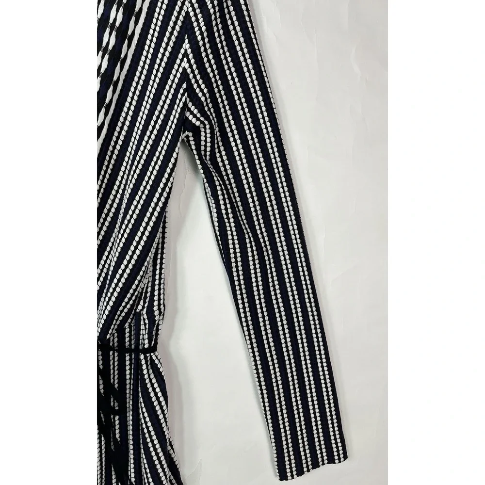 Tory Burch Navy Oxford Stripe Jacquard Wrap Dress Women's Size S‎ Luxury Chic